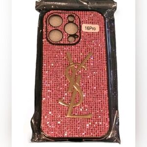 YSL Pink Glitter Blimg Phone Case for I Phome 16 Pro (UNBRANDED)